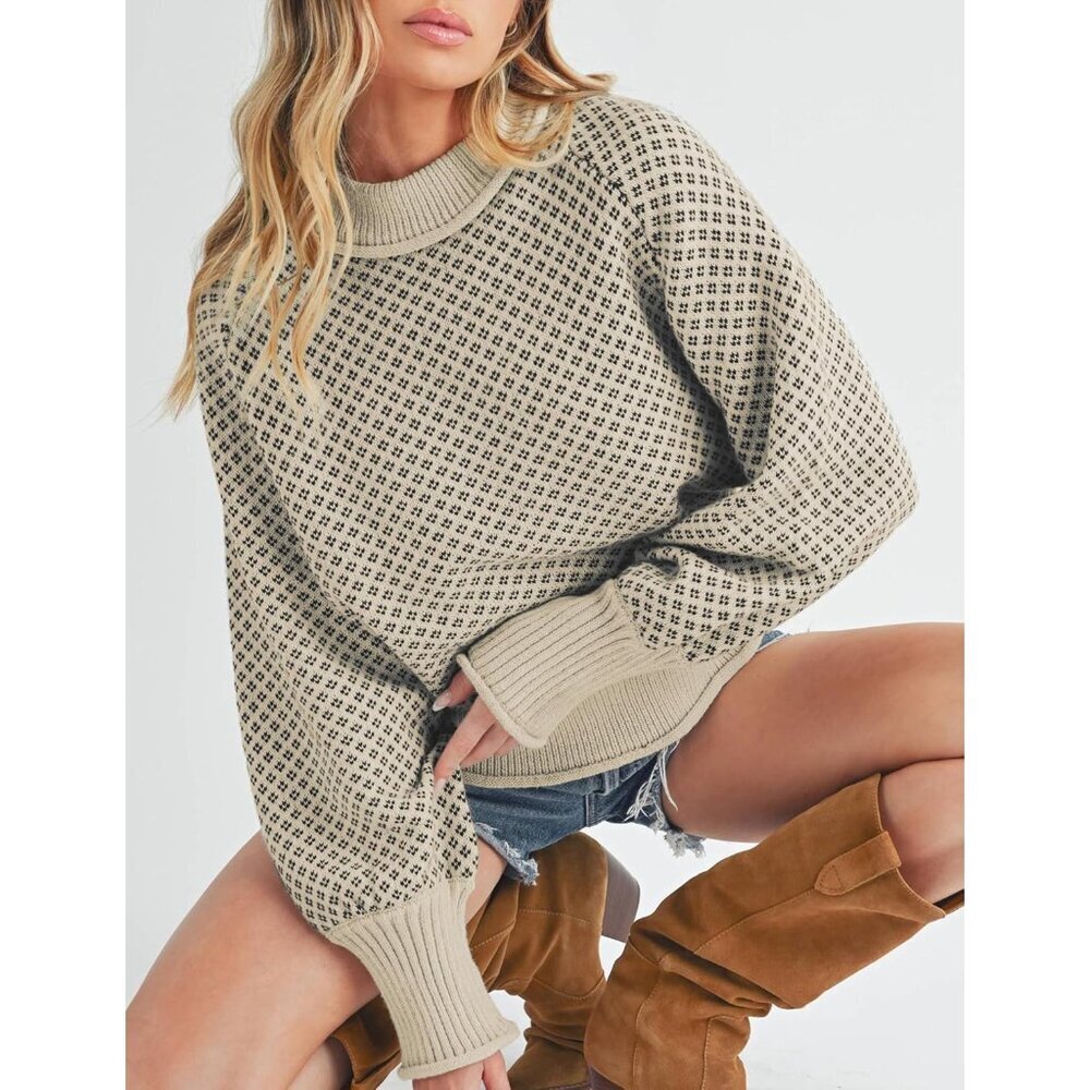 Women's Chunky Knit Pullover Sweater Casual Oversized Crew Neck Long Sleeve - Picture 4 of 6